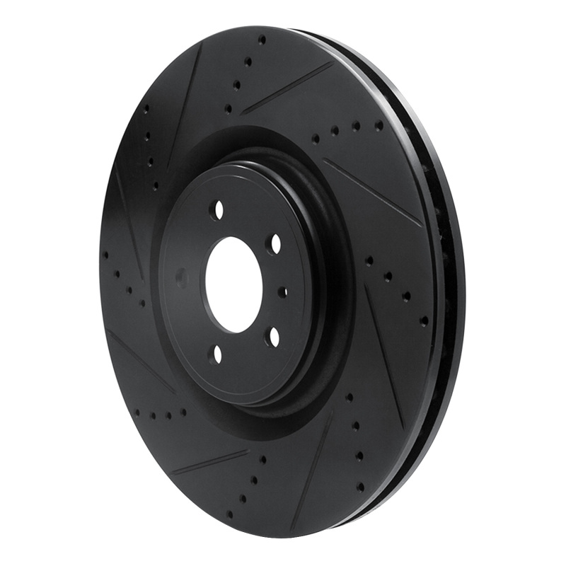 Ford Mustang Brake Rotor (1) - Front Left - R1 Concepts - Drilled & Slotted - Black - `13-`14